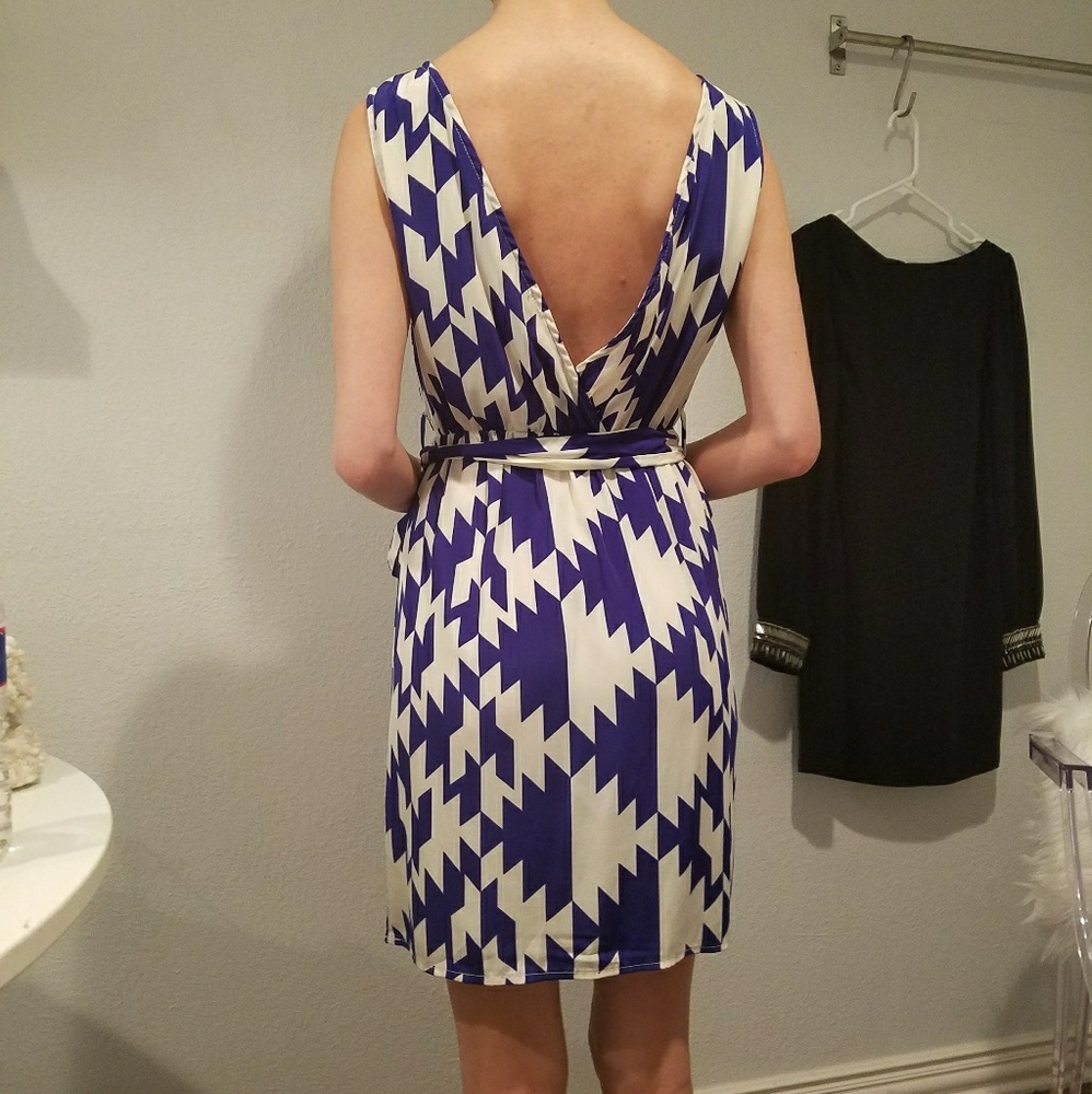 Backless stunning blue and white chiffon dress